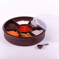 OMORTEX 7 in 1 Airtight Round Masala Box With Lock System  Spoon (Plastic, Brown, Pack Of 1)-thumb3