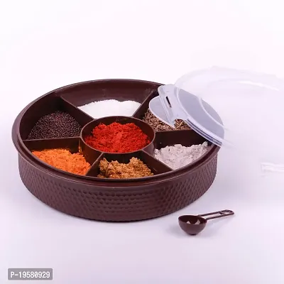 OMORTEX 7 in 1 Airtight Round Masala Box With Lock System  Spoon (Plastic, Brown, Pack Of 1)-thumb4