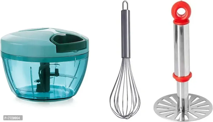 Stylish Fancy Kitchen Combo Of 450 Ml Chopper- Stainlesssteel Masher And Whisk Pack Of 3