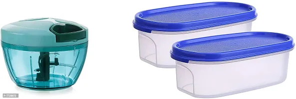 Stylish Fancy Kitchen Combo Of 450 Ml Chopper And 2 Pcs 500Ml Oval Container Pack Of 3-thumb0