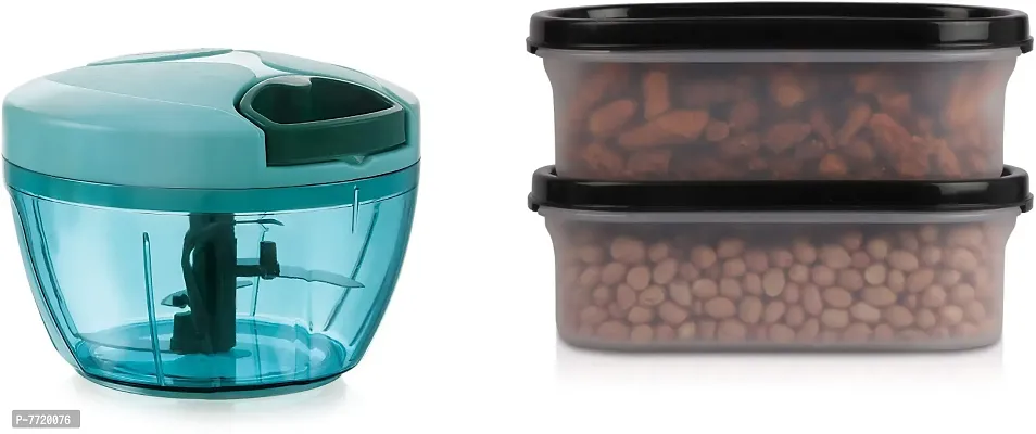 Stylish Fancy Kitchen Combo Of 450 Ml Chopper And 2 Pcs 500 Ml Oval Container Pack Of 3-thumb0