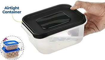 OMORTEX 3 Pcs Square Shape Food Grocery Storage Container Black - 2400 ml, 1400 ml, 700 ml Plastic Grocery Container (Pack of 3, Black)-thumb2