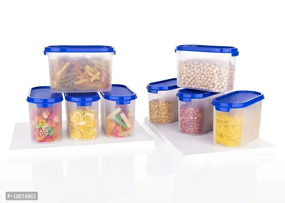 OMORTEX Blue Air Tight Container  Dispenser Set for |Rice | Dal | Atta | Flour|Cereals |Pulses |Snacks - 1000 ml Plastic Grocery Container Pack Of 8 Blue)