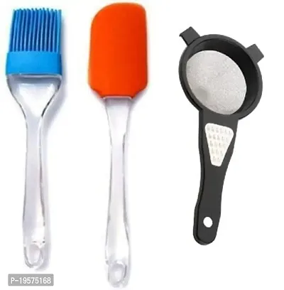 OMORTEX Silicone Spatula  Oil Brush with 2 in 1 Easy Multiuse Tea Strainer-Greater (Pack of 3)-thumb0