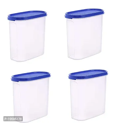 OMORTEX Air Tight Container  Dispenser Set for |Rice | Dal | Atta | Flour|Cereals |Pulses |Snacks - Plastic Grocery Container (Pack of 4, Blue) (1500, Oval, 4, BLUE COLOR)-thumb2