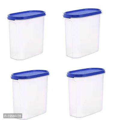 OMORTEX Air Tight Container  Dispenser Set for |Rice | Dal | Atta | Flour|Cereals |Pulses |Snacks - Plastic Grocery Container (Pack of 4, Blue) (1500, Oval, 4, BLUE COLOR)-thumb0