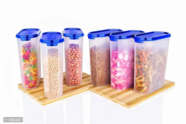 OMORTEX Air Tight Container  Dispenser Set for |Rice | Dal | Atta | Flour |Cereals |Pulses |Snacks - 2500 ml Plastic Grocery Container (Pack of 6, Blue) (2.5, Oval, 6, BLUE COLOR)