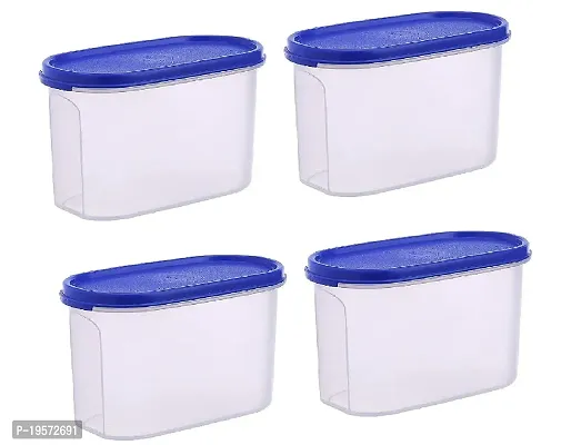 OMORTEX Air Tight Container  Dispenser Set for |Rice | Dal | Atta | Flour| Cereals |Pulses |Snacks - Plastic Grocery Container (Pack of 4, Blue) (1000, Oval, 4, BLUE COLOR)