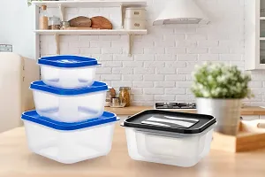 OMORTEX 3 Pcs Square Shape Food Grocery Storage Container Blue - 2400 ml, 1400 ml, 700 ml Plastic Grocery Container (Pack of 3, Blue)-thumb2