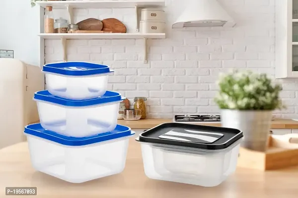 OMORTEX 3 Pcs Square Shape Food Grocery Storage Container Blue - 2400 ml, 1400 ml, 700 ml Plastic Grocery Container (Pack of 3, Blue)-thumb3