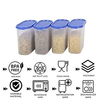 OMORTEX Air Tight Container  Dispenser Set for |Rice | Dal | Atta | Flour| Cereals |Pulses |Snacks - Plastic Grocery Container (Pack of 4, Blue) (1000, Oval, 4, BLUE COLOR)-thumb1