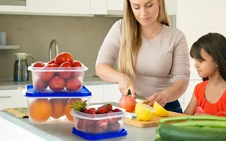 OMORTEX 3 Pcs Square Shape Food Grocery Storage Container Blue - 2400 ml, 1400 ml, 700 ml Plastic Grocery Container (Pack of 3, Blue)-thumb1