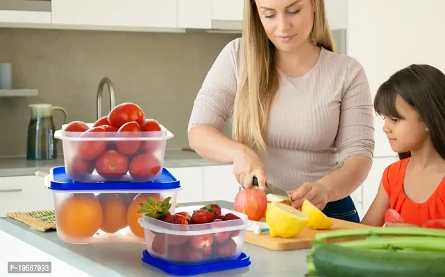 OMORTEX 3 Pcs Square Shape Food Grocery Storage Container Blue - 2400 ml, 1400 ml, 700 ml Plastic Grocery Container (Pack of 3, Blue)-thumb2