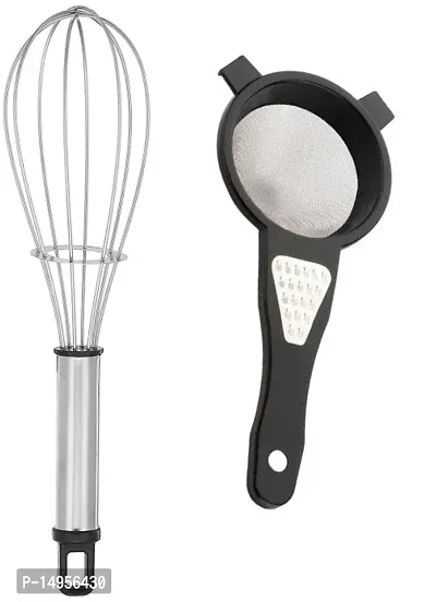 OMORTEX Stainless Steel Whisk With 2 in 1 Strainer-Grater (Pack Of 1)-thumb0