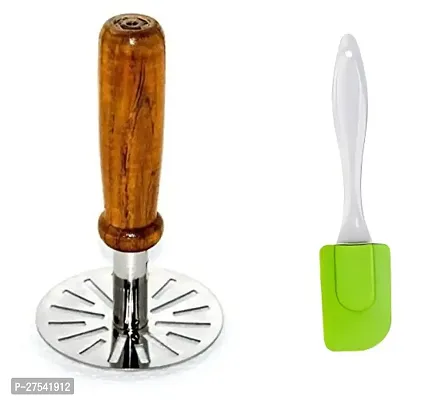 OMORTEX Premium Quality Wooden Masher With BIG Spatula (Pack Of 2)