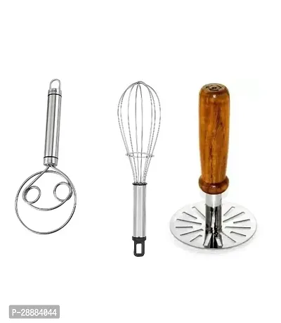 OMORTEX Decent Combo Of Aata Maker, Stainless Steel Whisk  Wooden Masher(Pack Of 3)