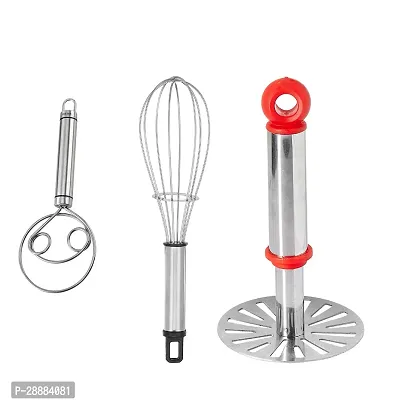 OMORTEX Daily Use Combo Of Aata Maker, Whisk  Stainless Steel Masher(Pack Of 3)-thumb0