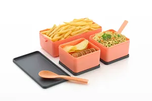 Omortex 3 Section Lunch Box with Spoon  Fork ( Pack of 2, Pista  Pink)-thumb1