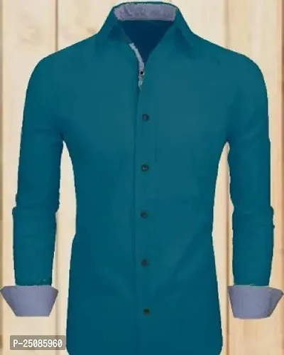 Elegant Green Cotton Blend Solid Long Sleeves Casual Shirts For Men