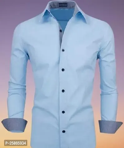 Elegant Blue Polycotton Solid Long Sleeves Casual Shirts For Men-thumb0