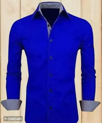 Elegant Blue Cotton Blend Solid Long Sleeves Casual Shirts For Men-thumb0