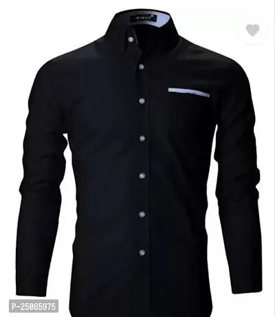 Elegant Black Cotton Blend Solid Long Sleeves Casual Shirts For Men