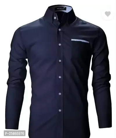 Elegant Navy Blue Cotton Blend Solid Long Sleeves Casual Shirts For Men