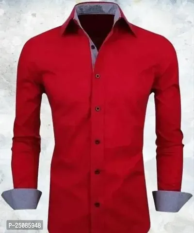 Elegant Red Cotton Blend Solid Long Sleeves Casual Shirts For Men-thumb0