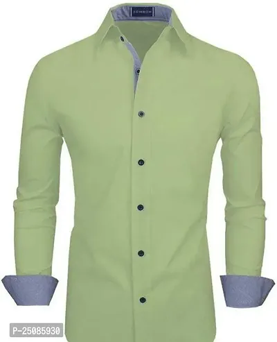 Elegant Green Cotton Solid Long Sleeves Casual Shirts For Men-thumb0