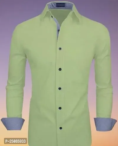 Elegant Green Polycotton Solid Long Sleeves Casual Shirts For Men-thumb0