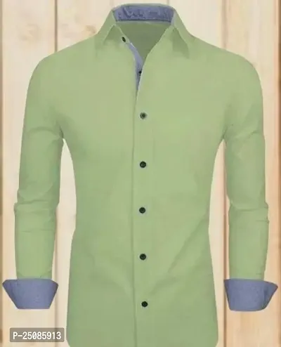 Elegant Green Cotton Blend Solid Long Sleeves Casual Shirts For Men-thumb0