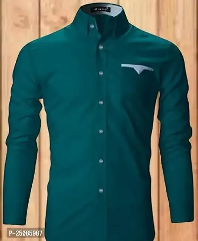 Elegant Green Cotton Blend Solid Long Sleeves Casual Shirts For Men-thumb0