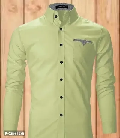 Elegant Green Cotton Blend Solid Long Sleeves Casual Shirts For Men-thumb0