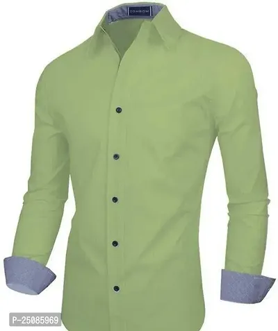 Elegant Green Polycotton Solid Long Sleeves Casual Shirts For Men-thumb0