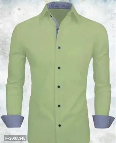 Elegant Green Cotton Blend Solid Long Sleeves Casual Shirts For Men-thumb0