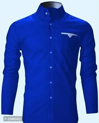 Elegant Blue Cotton Blend Solid Long Sleeves Casual Shirts For Men