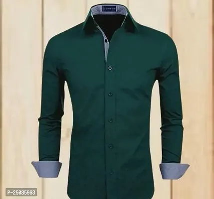 Elegant Green Cotton Blend Solid Long Sleeves Casual Shirts For Men