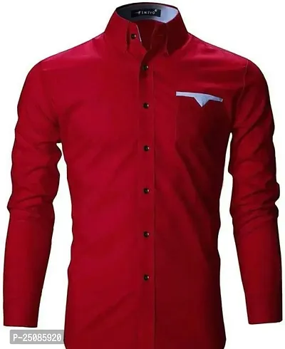 Elegant Red Cotton Blend Solid Long Sleeves Casual Shirts For Men