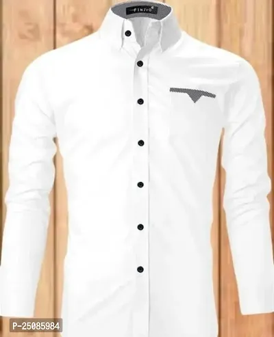 Elegant White Cotton Blend Solid Long Sleeves Casual Shirts For Men