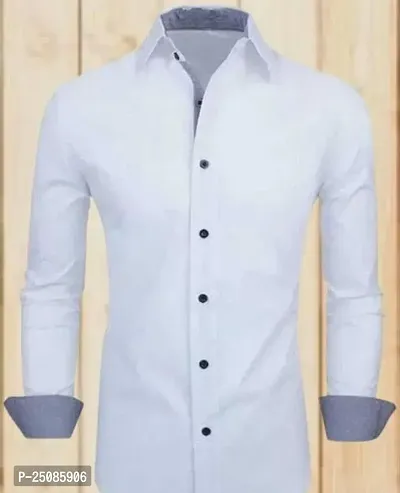 Elegant White Cotton Blend Solid Long Sleeves Casual Shirts For Men