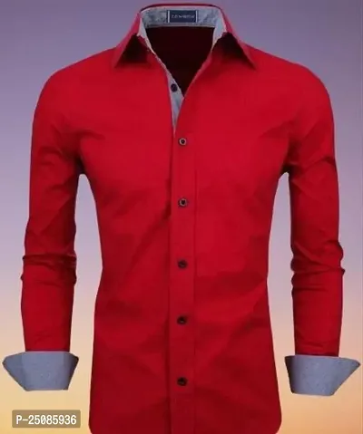 Elegant Red Polycotton Solid Long Sleeves Casual Shirts For Men-thumb0