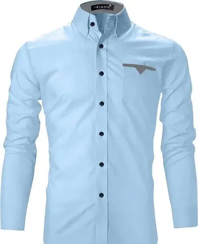 Elegant Cotton Blend Solid Long Sleeves Casual Shirts For Men