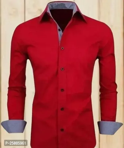 Elegant Red Cotton Blend Solid Long Sleeves Casual Shirts For Men-thumb0