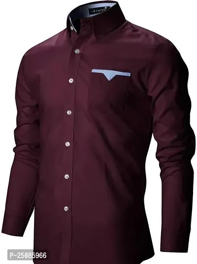 Elegant Maroon Polycotton Solid Long Sleeves Casual Shirts For Men