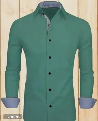 Elegant Green Cotton Blend Solid Long Sleeves Casual Shirts For Men-thumb0