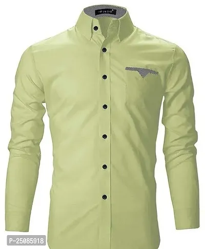 Elegant Green Cotton Blend Solid Long Sleeves Casual Shirts For Men