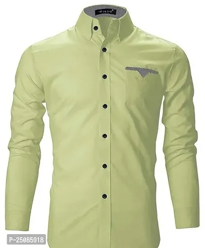 Elegant Green Cotton Blend Solid Long Sleeves Casual Shirts For Men-thumb0