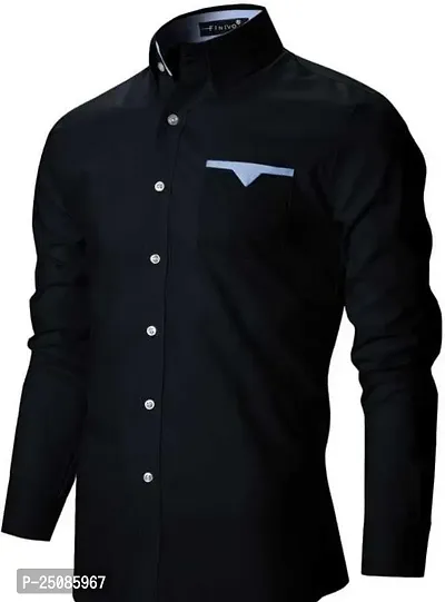 Elegant Black Polycotton Solid Long Sleeves Casual Shirts For Men-thumb0