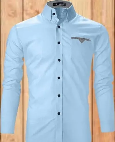 Elegant Blend Solid Long Sleeves Casual Shirts For Men