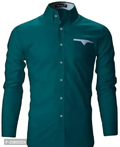 Elegant Green Cotton Blend Solid Long Sleeves Casual Shirts For Men